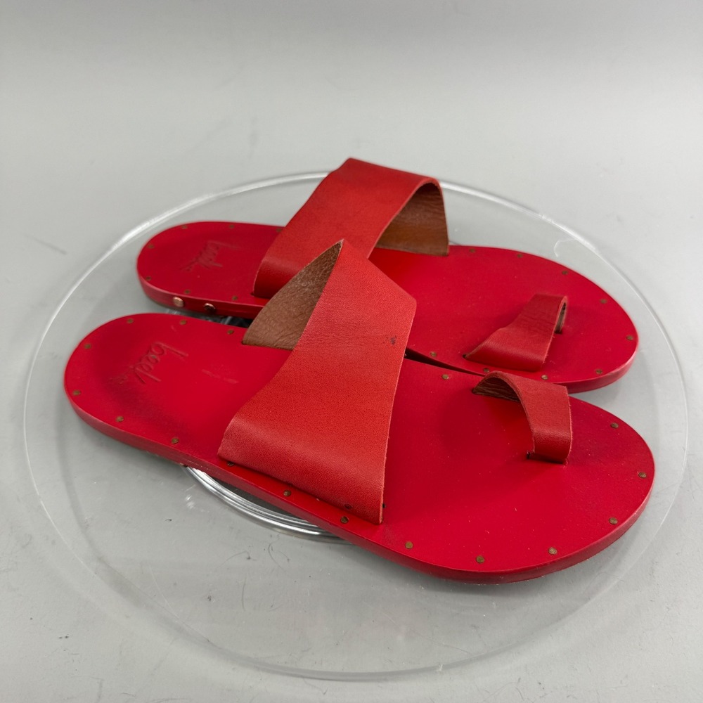 Beek Women Red Leather Finch Toe Ring Slide Sandals Size 7 Handcrafted Mexico